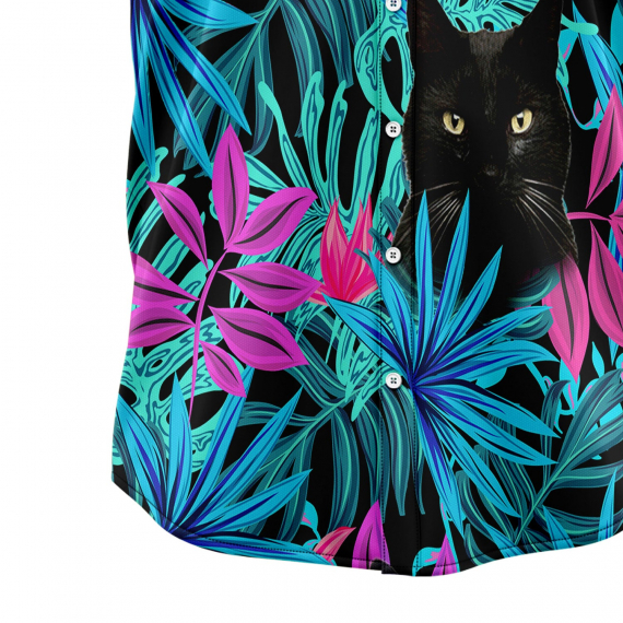 Black Cat Tropical Leaves G5706 Hawaiian Shirt