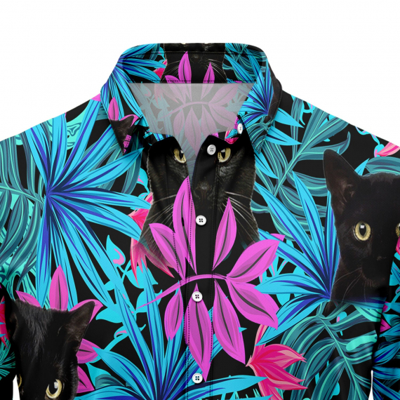 Black Cat Tropical Leaves G5706 Hawaiian Shirt