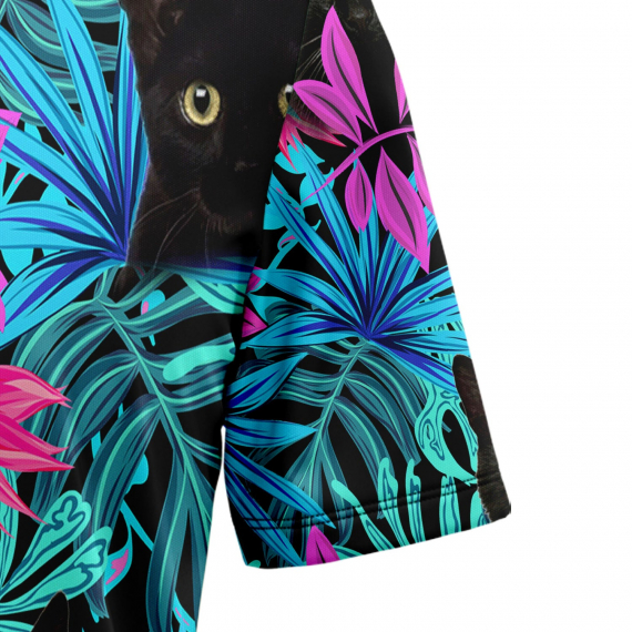 Black Cat Tropical Leaves G5706 Hawaiian Shirt