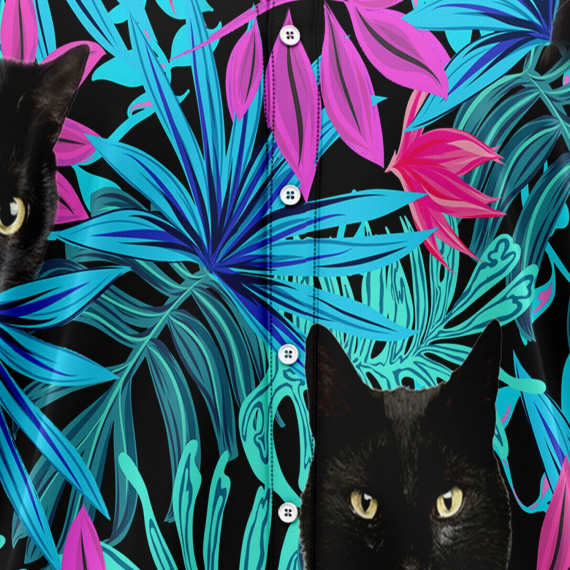 Black Cat Tropical Leaves G5706 Hawaiian Shirt