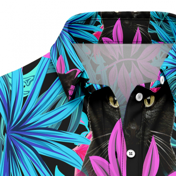 Black Cat Tropical Leaves G5706 Hawaiian Shirt
