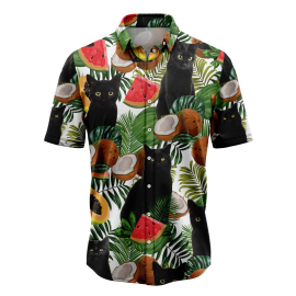 Black Cat Tropical Fruit T1007 Hawaiian Shirt