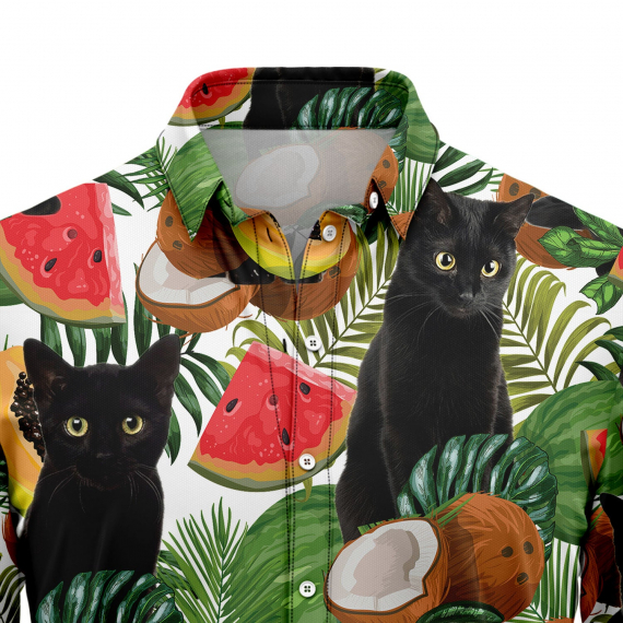 Black Cat Tropical Fruit T1007 Hawaiian Shirt