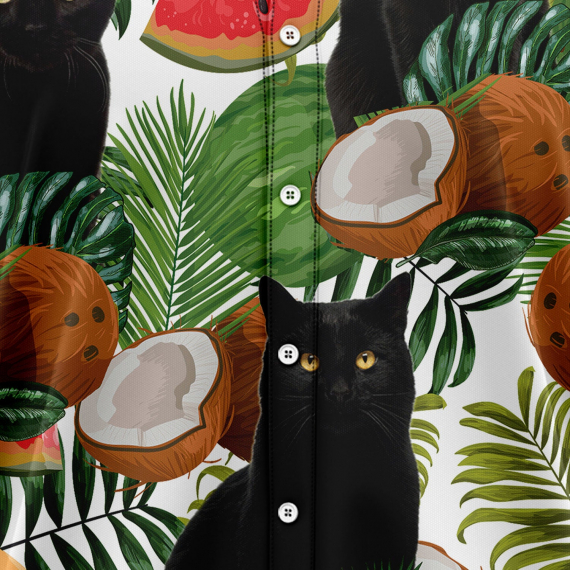 Black Cat Tropical Fruit T1007 Hawaiian Shirt