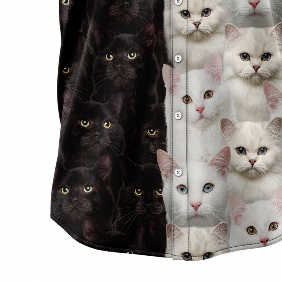 White & Black Cat T1307 Hawaiian Shirt