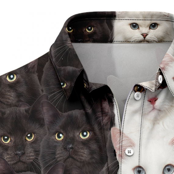 White & Black Cat T1307 Hawaiian Shirt